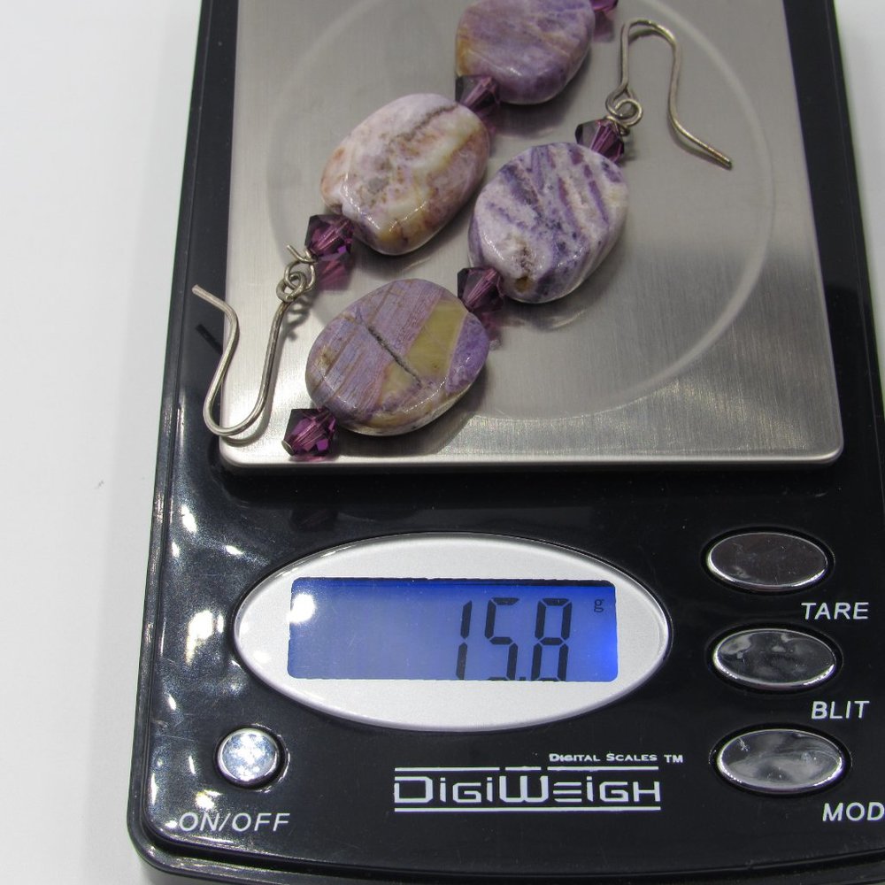 Sterling Rough Amethyst Stone Dangle Earrings - image 4